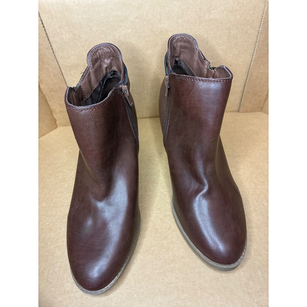 SM New York Ankle Boots Womens 10 Brown Block Heel Almond Toe Zip Up Booties